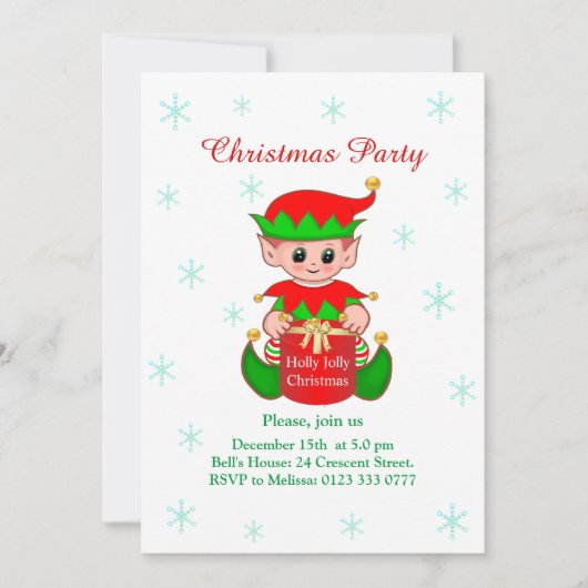 Cute Elf over de uitnodiging voor witte kerst (Voorkant)