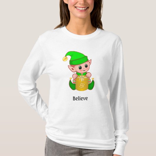 Cute Elf & Persoonlijke tekst T-shirt (Voorkant)