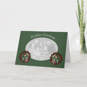 Cute Elf Poinsettia Wreath Holiday Photo Card Feestdagen Kaart