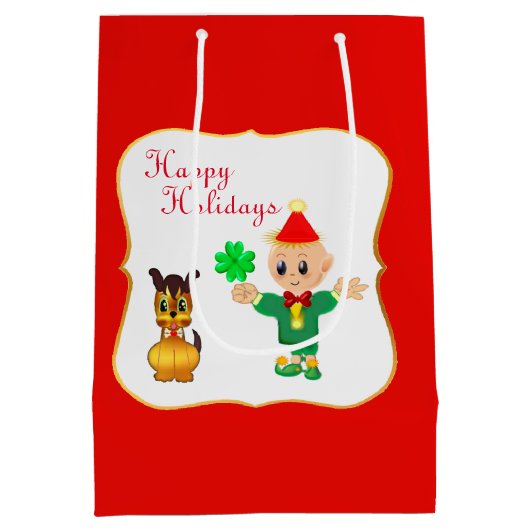 Cute Elf & Puppy Dog Medium Cadeauzakje (Achterkant)