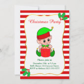 Cute Elf & Red White Kerstparty Uitnodiging (Voorkant)
