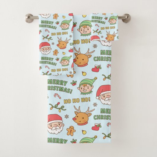 Cute Elf, Reindeer, Santa, Merry-kerstpatroon Bad Handdoek (Insitu)