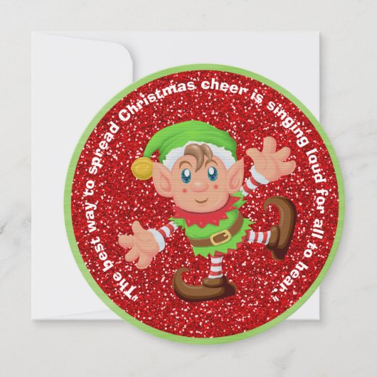 Cute Elf Round-kerstkaart Feestdagenkaart (Voorkant)