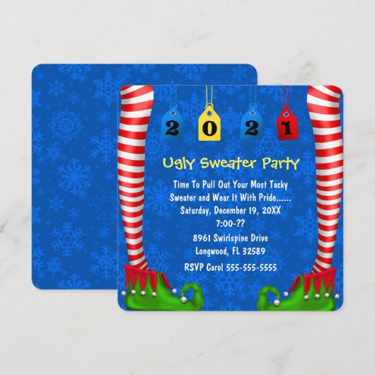 Cute Elf Stocking Chritmas Party Invite Kaart (Voorkant / Achterkant)