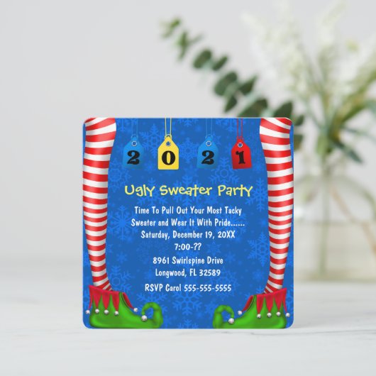Cute Elf Stocking Chritmas Party Invite Kaart (Staand voorkant)
