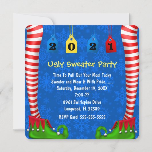 Cute Elf Stocking Chritmas Party Invite Kaart (Voorkant)