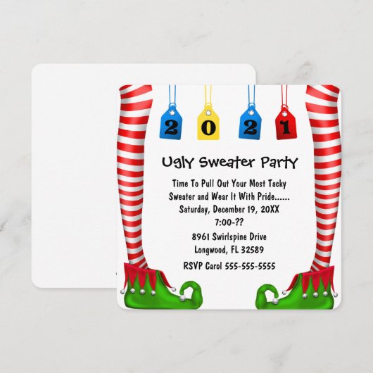 Cute Elf Stocking Chritmas Party Invite Kaart (Voorkant / Achterkant)
