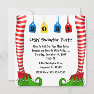 Cute Elf Stocking Chritmas Party Invite Kaart