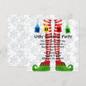 Cute Elf Stocking Ugly Sweater Party Invite Kaart (Voorkant / Achterkant)