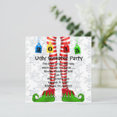 Cute Elf Stocking Ugly Sweater Party Invite Kaart (Staand voorkant)