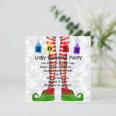Cute Elf Stocking Ugly Sweater Party Invite Kaart (Staand voorkant)