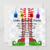 Cute Elf Stocking Ugly Sweater Party Invite Kaart (Voorkant)