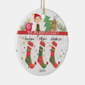 Cute Elf Stockings Familie van 3 Kerstsieraden Keramisch Ornament (Rechts)
