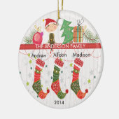 Cute Elf Stockings Familie van 3 Kerstsieraden Keramisch Ornament (Links)