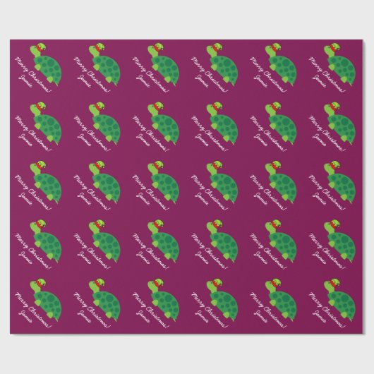 Cute Elf turtle Merry Christmas wrapping paper Cadeaupapier (Vlak)