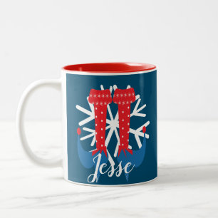 Cute Elf Voeten Hiel Sneeuwvlok Aangepaste Naam Ke Tweekleurige Koffiemok