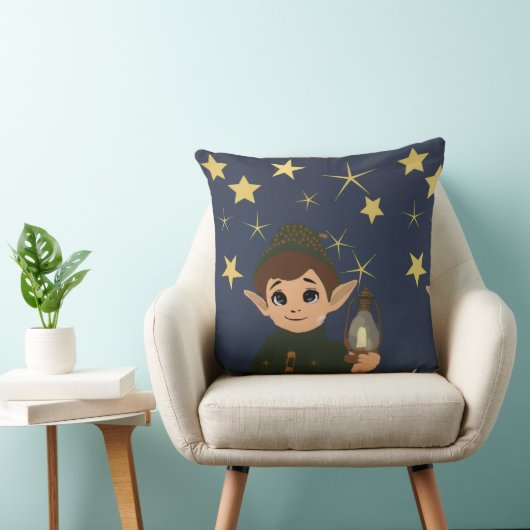 Cute Elf Watcher Square Throw Pillow Starry Night Kussen (Stoel)