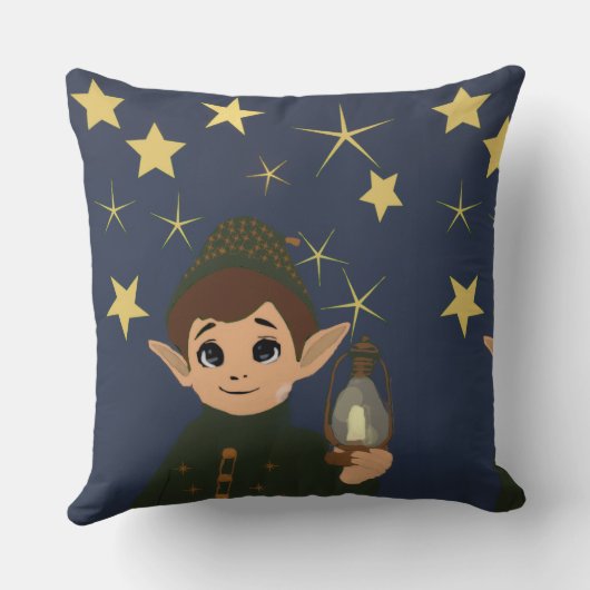 Cute Elf Watcher Square Throw Pillow Starry Night Kussen (Achterkant)