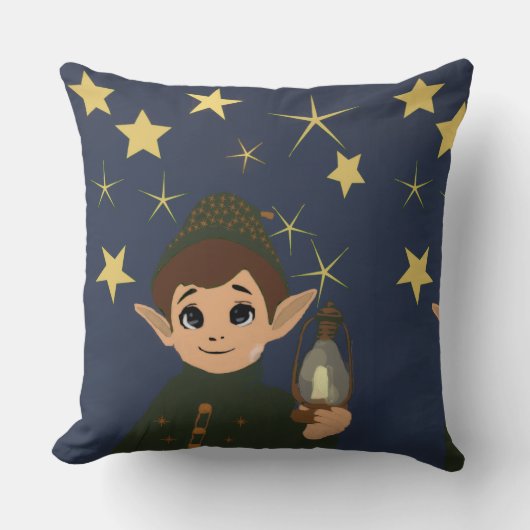 Cute Elf Watcher Square Throw Pillow Starry Night Kussen (Voorkant)