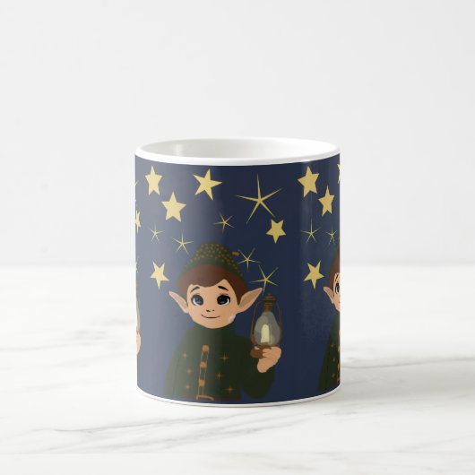 Cute Elf Watcher Starry Night Christmas Mug Koffiemok (Center)