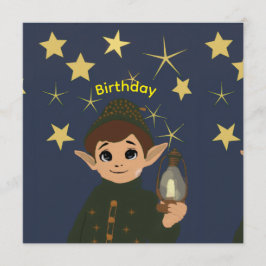 Cute Elf Watcher Starry Night Kids Birthday Party  Kaart