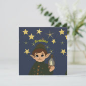 Cute Elf Watcher Starry Night Kids Birthday Party  Kaart (Staand voorkant)