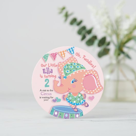 Cute Elle Elephant, 2e verjaardag, Circus Party Kaart (Staand voorkant)