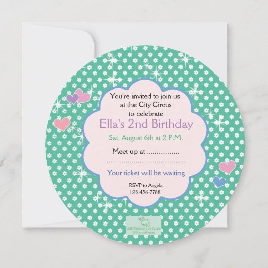 Cute Elle Elephant, 2e verjaardag, Circus Party Kaart (Achterkant)