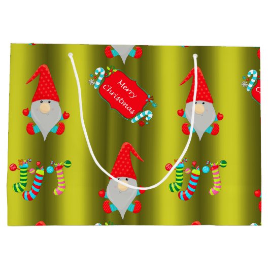 Cute Elves Chartreuse Green Kerstmis Groot Cadeauzakje (Achterkant)