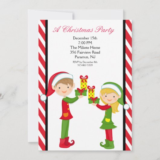 Cute Elves Decorting Tree Kerstparty nodigt uit Kaart (Voorkant)