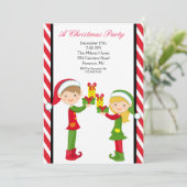 Cute Elves Decorting Tree Kerstparty nodigt uit Kaart (Staand voorkant)