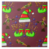 Cute Elves Kerstmis Tegeltje (Voorkant)