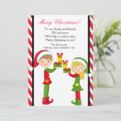 Cute Elves met cadeau voor kerstkaarten Feestdagenkaart (Staand voorkant)