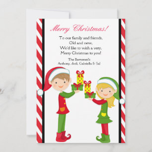 Cute Elves met cadeau voor kerstkaarten Feestdagenkaart