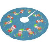 Cute Elves op Sapphire Blue met Sneeuwaccent Kerstboom Rok (Gekanteld)