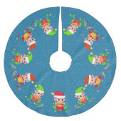 Cute Elves op Sapphire Blue met Sneeuwaccent Kerstboom Rok (Voorkant)