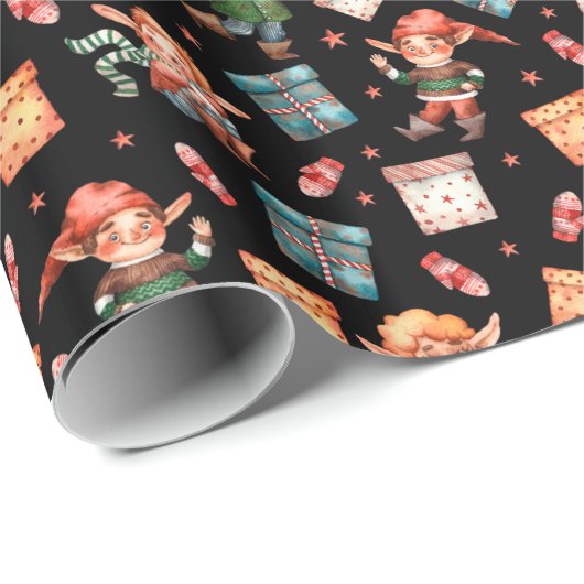 Cute Elves Pattern Cadeaupapier (Rol Hoek)