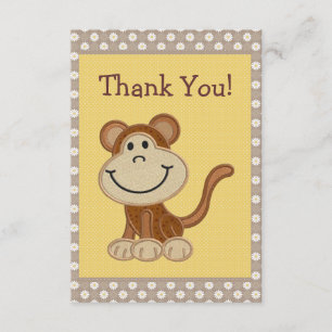 Cute Embroidery Monkey Dank u Baby shower Bedankkaart