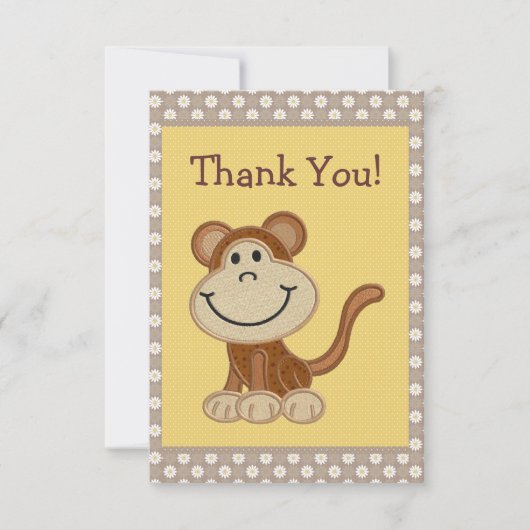 Cute Embroidery Monkey Dank u Baby shower Bedankkaart (Voorkant)
