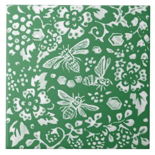 Cute Emerald Green Bee Beehive Floral Garden Tegeltje (Voorkant)