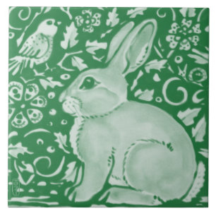 Cute Emerald Green Rabbit Bunny Floral Garden Cera Tegeltje