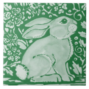 Cute Emerald Green Rabbit Bunny Floral Garden Tegeltje