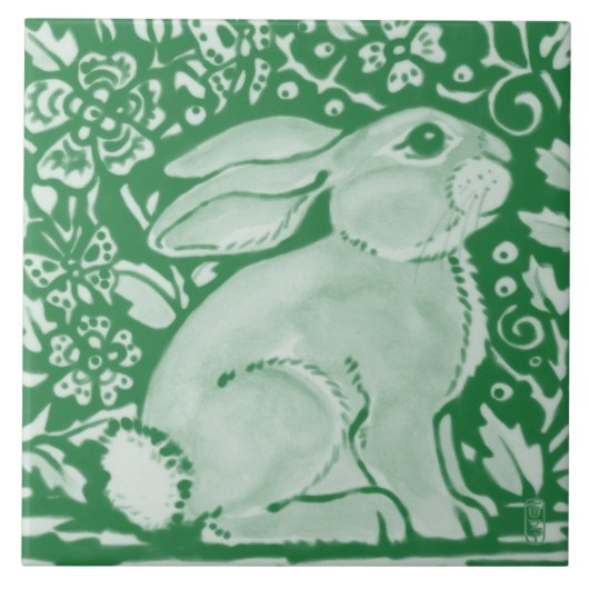 Cute Emerald Green Rabbit Bunny Floral Garden Tegeltje (Voorkant)