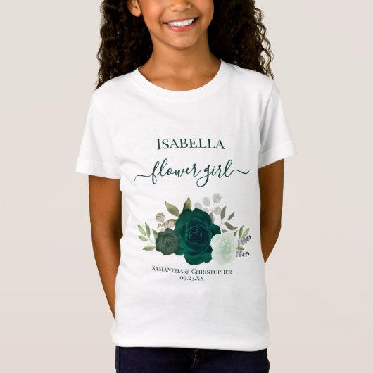 Cute Emerald Green Roses Flower Girl Gift Wedding T-shirt (Voorkant)