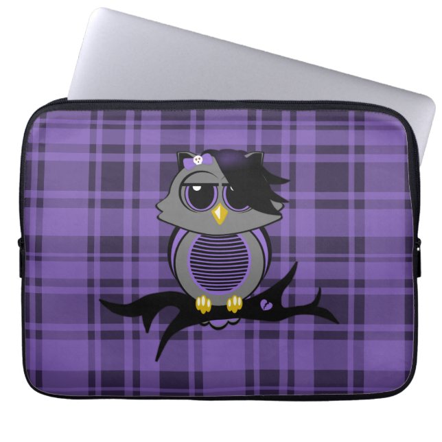 Cute Emo Owl en Plaid 13-inch Electronics Bag Laptop Sleeve (Voorkant)