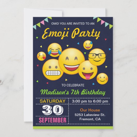Cute Emoji Birthday Party Kaart (Voorkant)