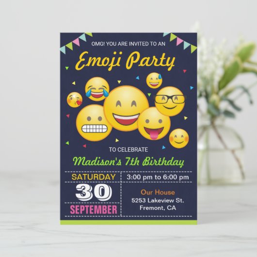 Cute Emoji Birthday Party Kaart (Staand voorkant)