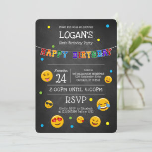 Cute Emoji Chalkboard Birthday Party Kaart