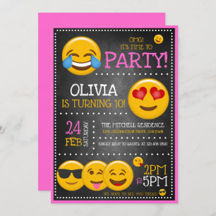 Cute Emoji Girl's Birthday Party Kaart