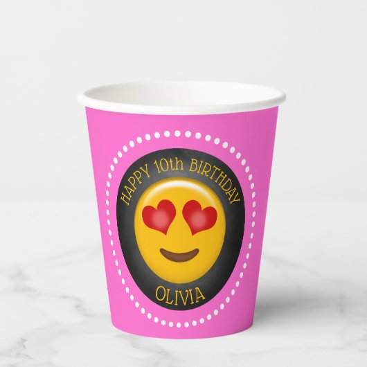 Cute Emoji Girl's Birthday Party Papieren Bekers (Voorkant)